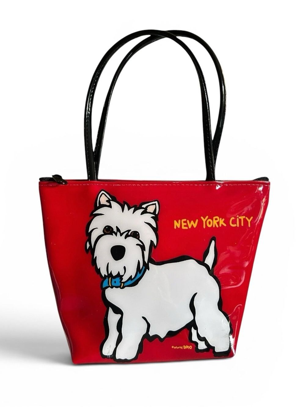 Marc Tetro New York City Westie Red and Black Shiny Small Tote Bag NWOT - Picture 6 of 6
